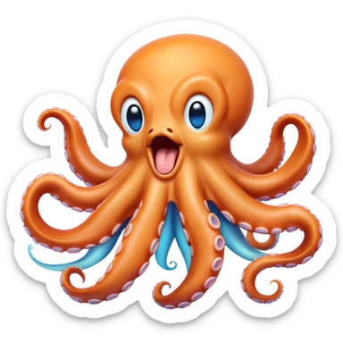 Cinematic Cute Yawning Octopus Portrait Emoji, Head tilted slightly with a dramatic, wide-open yawn, showcasing a plump, light orange body decorated with delicate blue rings and loosely draped arms with sleepy, half-closed eyes, Simplified yet irresistibly adorable features, highly detailed, glowing with a soft, cozy underwater glow, high shine, relaxed yet expressive, stylized with a hint of whimsical aquatic charm, soft glowing outline, capturing the essence of a drowsy yet affectionate octopus that appears ready to stretch and yawn its way out of the screen! sticker