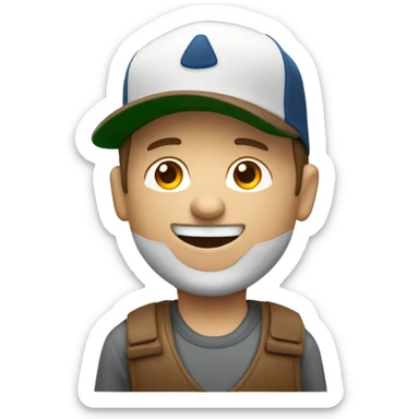 White man with brown hair, a baseball hat, mowing the lawn, talking on the phone  sticker