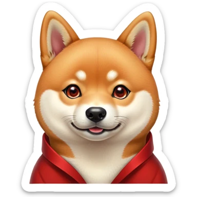 Cinematic Cute Shiba Inu Portrait Emoji, Head tilted playfully and inquisitively, featuring a rich red coat with a creamy underbelly and perky ears, round, sparkling brown eyes filled with curiosity, Simplified yet irresistibly adorable features, highly detailed, glowing with a warm, friendly glow, high shine, affectionate and lively, stylized with a touch of whimsy, bright and endearing, soft glowing outline, capturing the essence of a mischievous yet loving pup, so playful it feels like it could leap out of the screen and into your arms! sticker