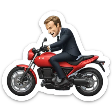 Emmanuel Macron doing wheelies with motorcycle sticker