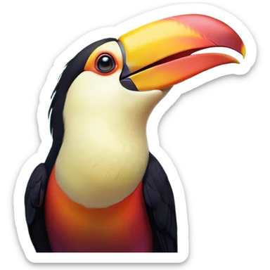 Cinematic Cute Yawning Toucan Portrait Emoji, Head tilted slightly with a dramatic, wide-open yawn, showcasing a colorful, expressive beak and sleepy, half-closed eyes with a relaxed demeanor, Simplified yet irresistibly adorable features, highly detailed, glowing with a soft, cozy tropical glow, high shine, relaxed yet expressive, stylized with a dash of whimsical charm, soft glowing outline, capturing the essence of a drowsy yet affectionate toucan that appears ready to stretch out for a nap! sticker