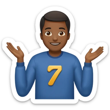 man shrugging his shoulders with 6 above his left hand and 7 above his right hand make him happy and black sticker