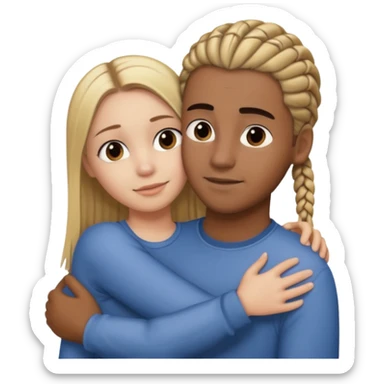 dirty blonde girl with straight hair and medium toned guy with dark brown cornrows hair hugging sticker