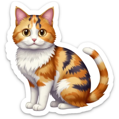 full body anxious looking colourful calico tabby cat with disproportioned head to body with fully white front legs sticker