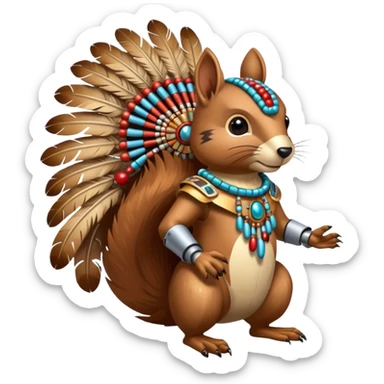 Full Robotic squirrel wearing native American regalia with feathers and beads sticker