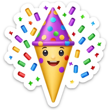 cute colorful party popper, bright confetti, cheerful expression sticker