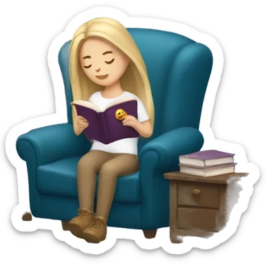 long hair white girl reading a book in cozy chair  sticker