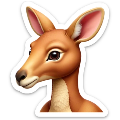Cinematic Cute Adult Red Kangaroo Portrait Emoji, Head tilted playfully and inquisitively, showcasing a charming, robust build with soft reddish fur and a uniquely camel-like head featuring a gentle, elongated snout and rounded ears, with large, sparkling eyes full of wonder, Simplified yet irresistibly adorable features, highly detailed, glowing with a warm, friendly glow, high shine, affectionate and lively, stylized with a touch of outback whimsy, soft glowing outline, capturing the essence of a mischievous yet loving kangaroo that seems as if it could hop out of the screen into your arms! sticker