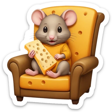 Rat in a lounge chair with a cheese sticker