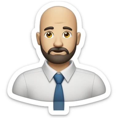 questioning business analyst on a conf call bald with beard sticker