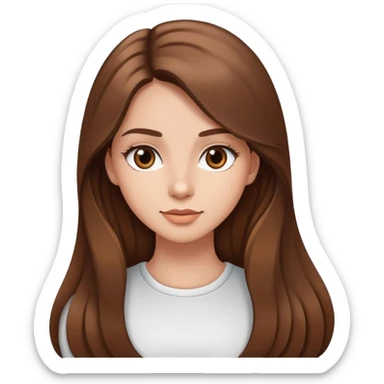 Young woman with long brown hair, pretty face, social media personality sticker