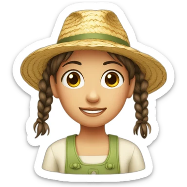 a girl with pigtails in a straw hat sticker