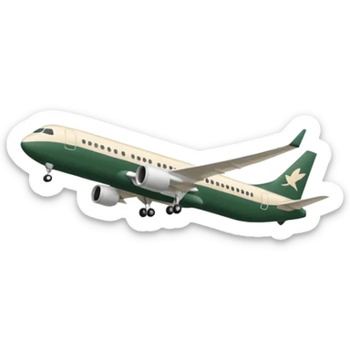 minimalist long passenger airplane, fully light beige (milky), only dark green (#173e12) accents, Apple emoji style, no text sticker