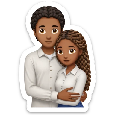 dark skin, black girl with black and brown braids, hugging her middle eastern boyfriend with wavy brown hair and medium to light skin sticker