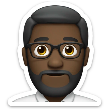  Chatty man dark skin, short hair, small thin glasses, blue-green eyes, with a dark black beard, 2-day beard, geek sticker