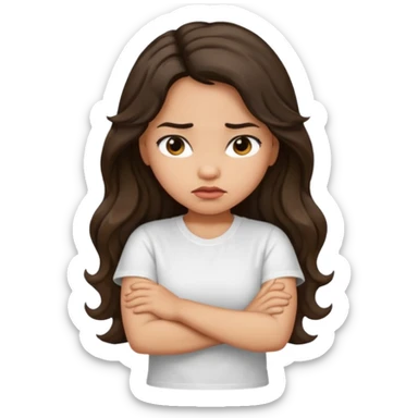 Hispanic light tan girl with long dark wavy hair with arms folded and pouting sticker