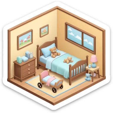 isometric baby room, Cozy baby room with crib and teddy bear sticker
