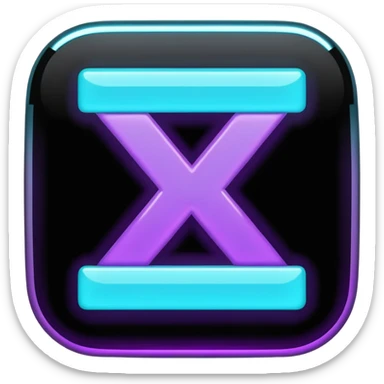 futuristic minimalistic emoji icon, letters "N" formed by three glowing digital lines representing Storm, Atom and NoizeGames, neon purple (#8B5CF6) and cyan (#00E0FF) on dark background, modern tech style, 1:1 aspect ratio sticker