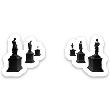 An icon featuring an elegant art gallery with classic paintings hanging on the walls, and sculptures displayed on pedestals. Visitors admire the exhibits, capturing the essence of culture, history, and art. Set against a transparent background. sticker