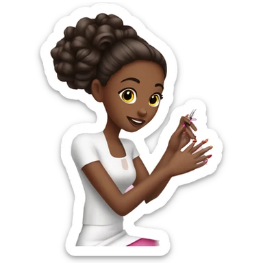Brunette Girl getting a manicure at nail salon sticker