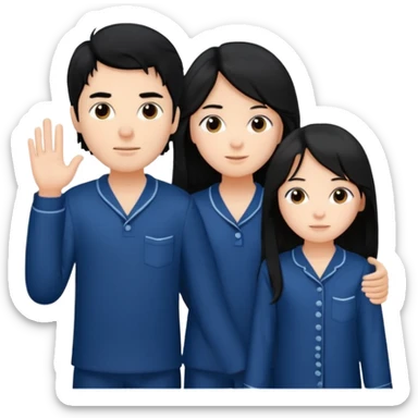 black haired boy and long haired girl in navy blue pajamas sticker