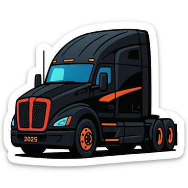 2025 Kenworth T680, black, side view, stylized cartoon sticker