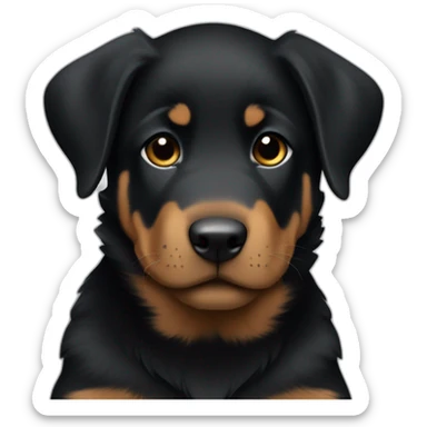 Medium Beauceron puppy with white chest and chin, brown paws and cheeks, black muzzle sticker