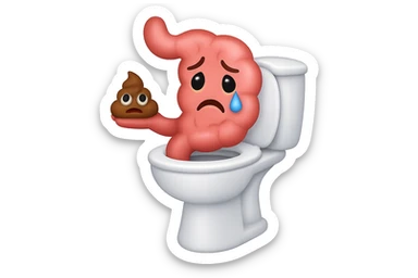 emoji stile iphone di un intestino che esce dal wc con in mano una montagnetta di feci con espressione triste a palline sticker