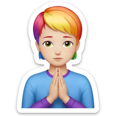 White lesbian with short hair rainbow coloured skin with praying hands sticker