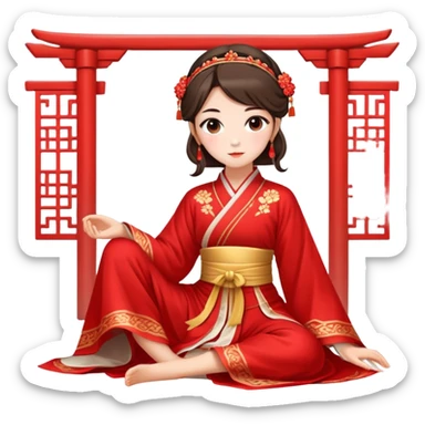Beautiful girl wearing red Hanfu wedding dress sitting sticker