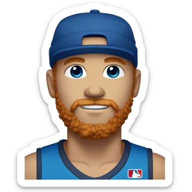 35 year old, male, short curly red hair, pale complexion, beard, blue eyes, basketball hat sticker