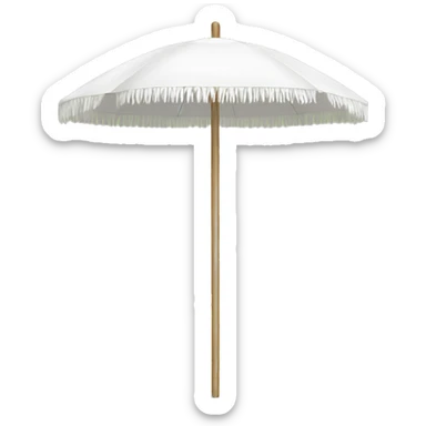 White beach umbrella with short white tassels and a straight wooden pole sticker