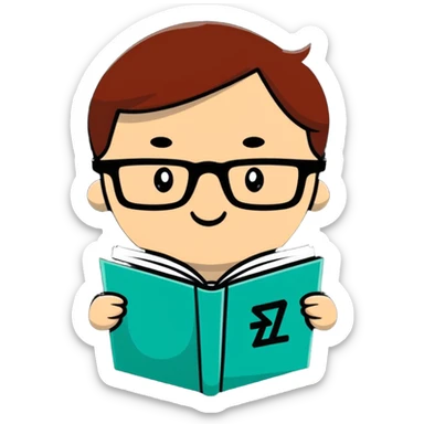 Cute cartoon character with glasses reading a book with mathematical formulas floating around sticker
