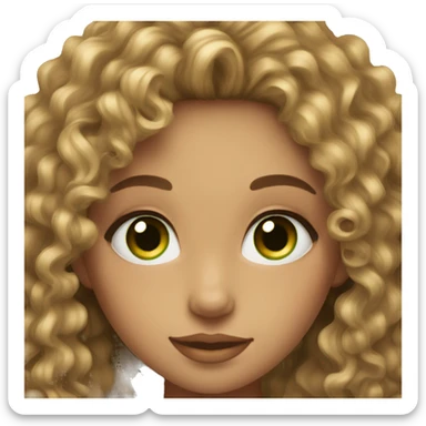Make a girl with brown blonde highlights and curly hair with green eyes and nice eyelashes  sticker