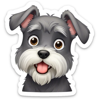Cinematic Cute Yawning Miniature Schnauzer Portrait Emoji, Head cocked with a wide, adorable yawn and droopy, charming eyes, featuring a neatly trimmed, lovable salt-and-pepper fur, simplified yet irresistibly cute, highly detailed, glowing with a warm, relaxed radiance, high shine, exuding a sleepy yet spirited charm, styled with a soft, cozy glowing outline, capturing the essence of a Miniature Schnauzer mid-yawn, radiating pure, drowsy cuteness! sticker