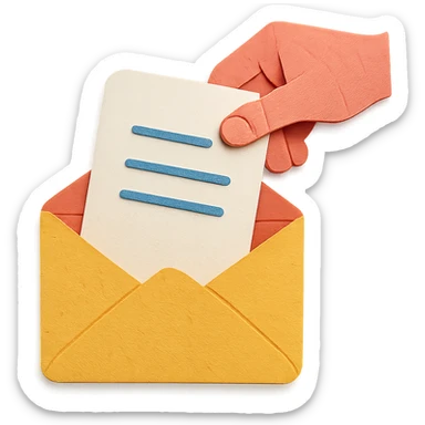 a letter being placed inside an envelope, paper craft style sticker