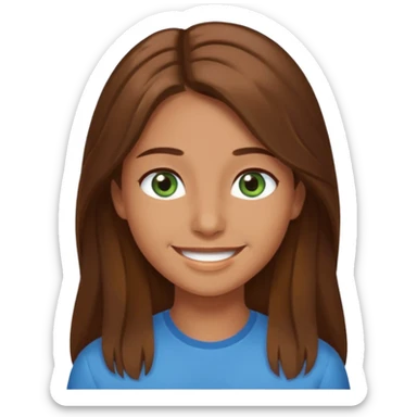 Im kinda a mixed between tan and pale   I have greenish blue hazel eyes I have brown long hair middle part and make me smiling  sticker