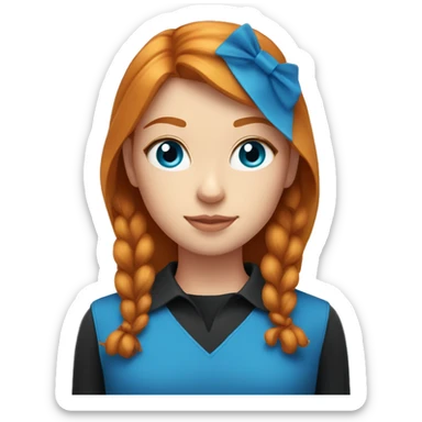 A ginger straight hair girl with blue eyes and a black cat whit blue collar  sticker
