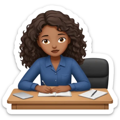 Pretty black model, brown eyes, soft wavy hair, falling asleep at desk sticker