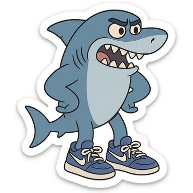 blue shark with blue Nike tennis shoes sticker