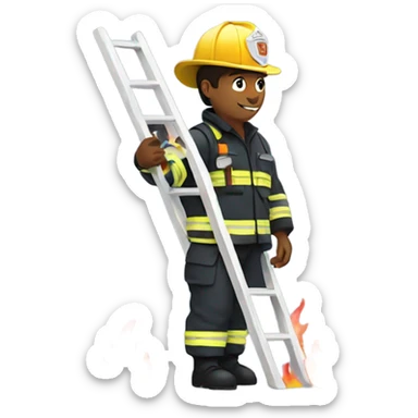 Fire fighter with a ladder getting a cat sticker