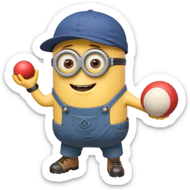 Minion joyeux avec une casquette qui joue avec une boule de pétanque sticker
