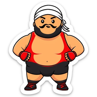 White skin fat guy with black durag and black beard in a red and black wrestling singlet sticker