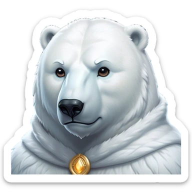 Cinematic Noble Polar Bear Portrait Emoji, Poised and regal, with a strong, muscular build cloaked in thick, snowy fur and piercing, determined eyes, Simplified yet sharp and sophisticated features, highly detailed, glowing with a soft, dignified polar glow, high shine, intelligent and majestic, stylized with an air of arctic authority, focused and commanding, soft glowing outline, capturing the essence of a watchful and confident guardian that feels as though it could step out of the screen with effortless authority! sticker