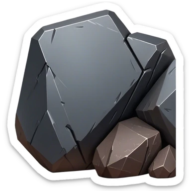 Cinematic Realistic Iron Ore, Strong and solid, with a dark, heavy surface marked by sharp angles and a faint metallic sheen. The deep gray color radiates durability and strength, while soft reflections show off the rugged texture. Soft glowing outline, capturing the essence of resilience and rugged strength in raw iron ore. sticker