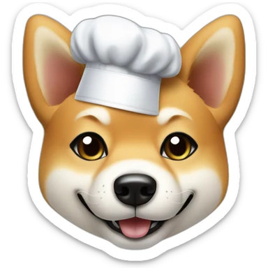Shiba dog chef with a hand with one finger up close to its face asking you to wait sticker