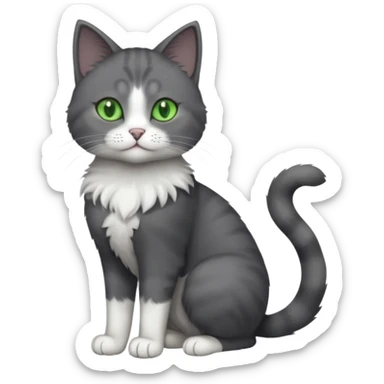 full body view of beautiful female solid dark grey cat with green eyes, white toes/paws and white patch on her chest sticker