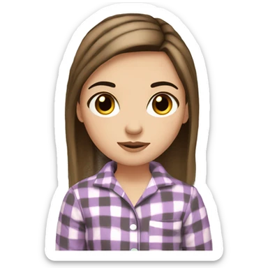 White girl straight brown hair dark black eyebrows brown eyes wearing pajamas  sticker