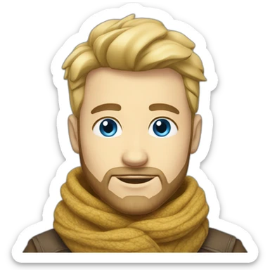 blond-guy-with-taper-fade,-top-of-hair-and-dark-blonde-beard-and-blue-eyes-and-big-nose-and-scarf-on-the-middle-of-forehead sticker