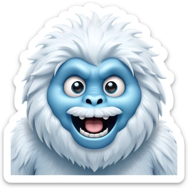 Cinematic Comical Yeti Portrait Emoji, with a cartoonishly exaggerated, fluffy figure in cool, frosty whites and icy blues, head tilted in an overly surprised expression with wide, comically sparkling eyes and a quirky, open-mouthed grin, simplified yet hilariously detailed, glowing with a soft frosty outline capturing the meme-worthy fun of a yeti in playful shock! sticker